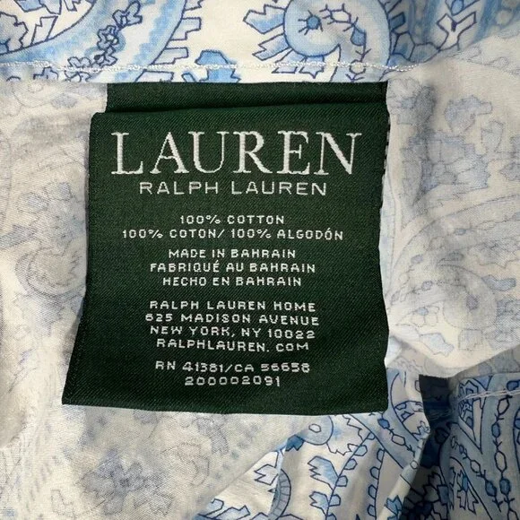 Lauren Ralph Lauren Unisex Paisley White Blue Flat Sheet Full Size - Picture 5 of 6